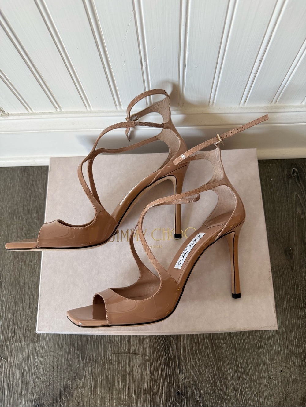 ❗️SOLD❗️Jimmy Choo Azia 95 Ballet Pink Patent Leather Strappy Sandals Size - Picture 4 of 10